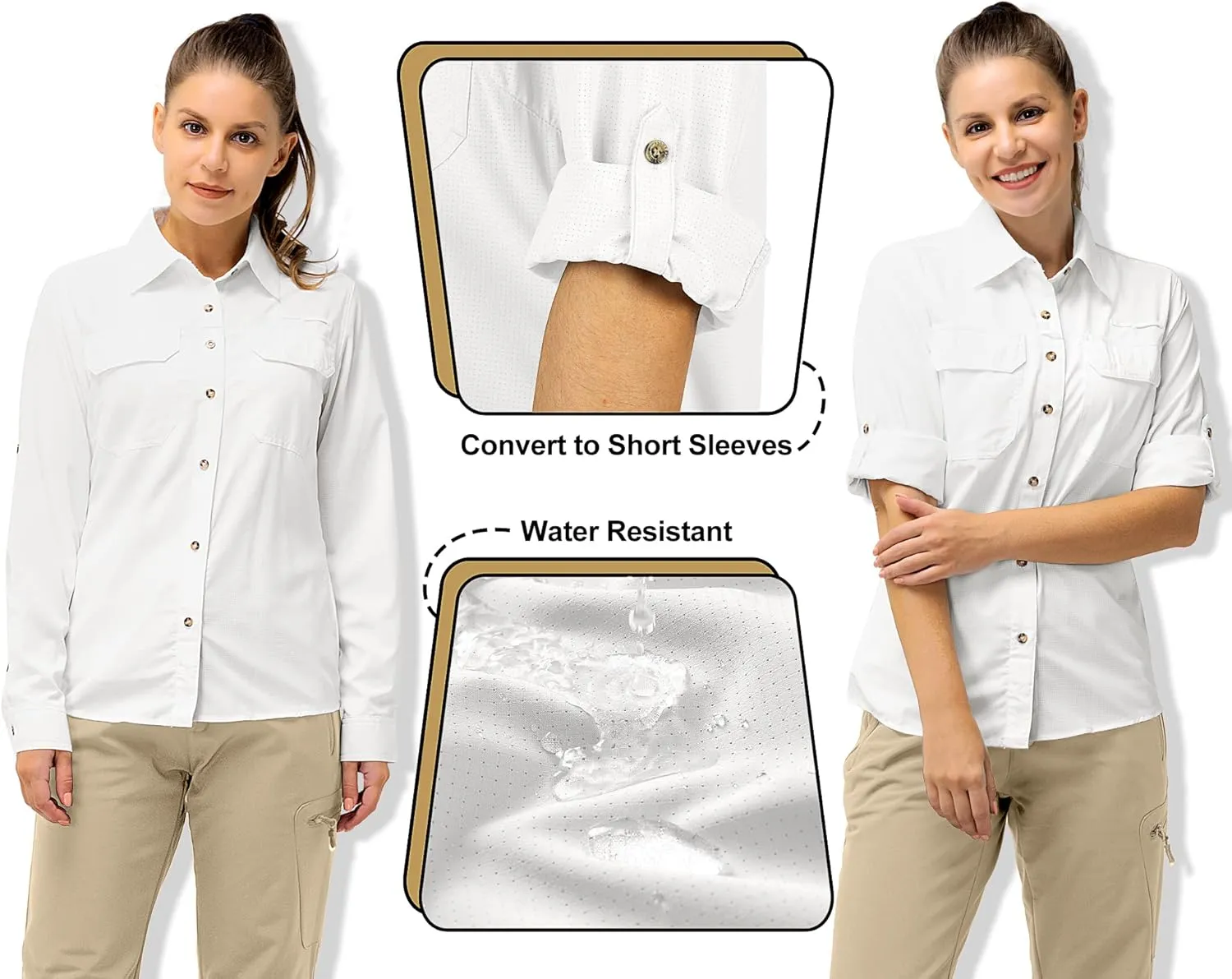 33,000ft Women's UPF 50 UV Sun Protection Shirt, Cool Quick Dry Long Sleeve Outdoor Fishing Hiking Safari Travel Shirt