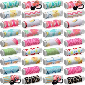 36 Pcs Lip Balm Holder Keychain Gloss Floral Patterns Lip Balm Sleeves with Clip Clip on Lipstick Keychain Sleeves Holder
