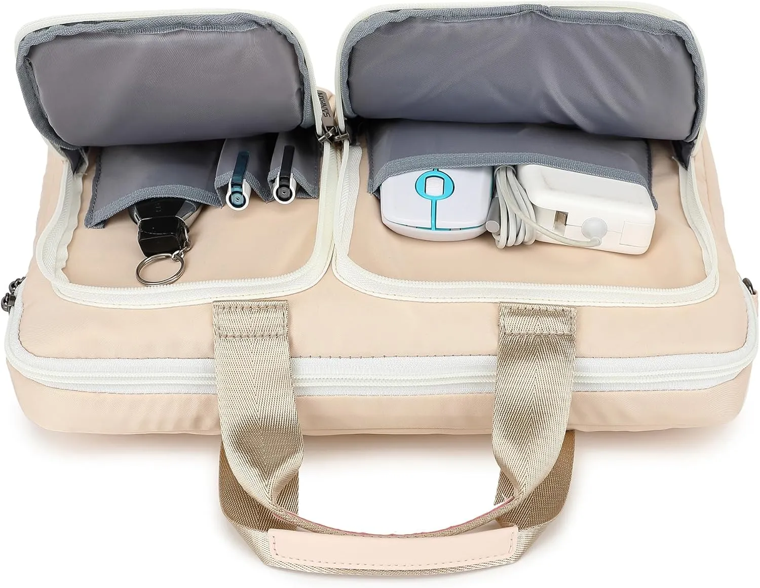 360° Protective Laptop Shoulder Sleeve Case Bag for MacBookAir 13 inch,MacBook Pro 14 inch and 13.3 inch-14.4 inch Laptop (Cream-coloured)
