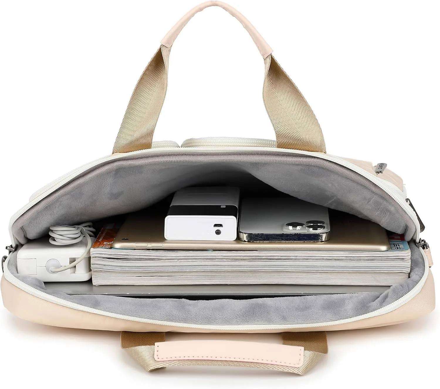 360° Protective Laptop Shoulder Sleeve Case Bag for MacBookAir 13 inch,MacBook Pro 14 inch and 13.3 inch-14.4 inch Laptop (Cream-coloured)