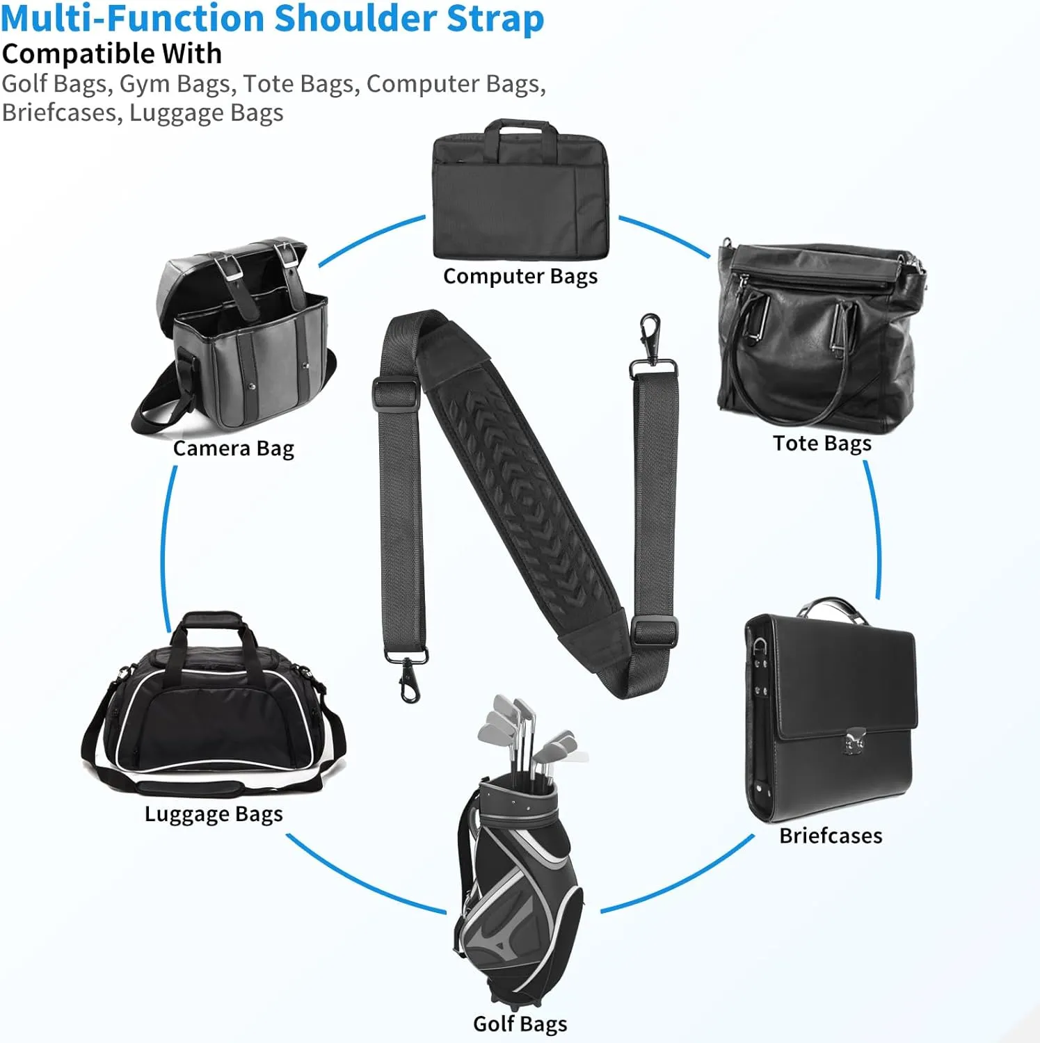 3D Air Cushion Ultra Comfortable Bag Strap, 58" Thicken Shoulder Strap with Double Adjustable Buckles and Metal Hooks, Ideal for Laptop Messenger Bag/Crossbody Bag(Enlarged Clamp Buckle)