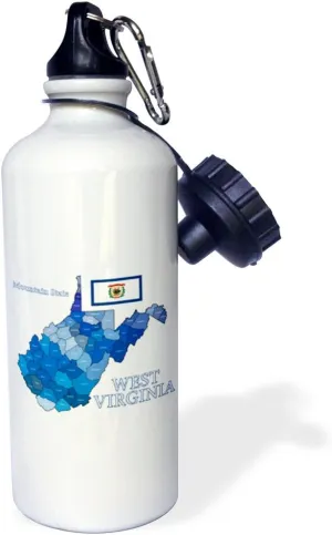 3dRose Flag and County map of West Virginia with State Name and Nickname-Sports Water Bottle, 21oz , 21 oz, Multicolor