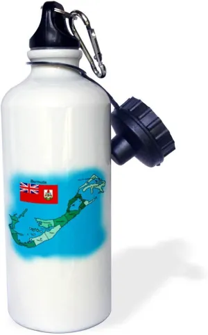 3dRose "Flag and map of the British Overseas island Territory Bermuda and all parishes colored and labeled" Sports Water Bottle, 21 oz, White