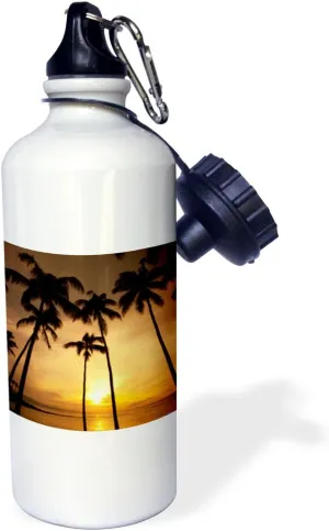3dRose "Hawaii, Kapalua Beach. Sunset and palm trees US12 DPB1667 Douglas Peebles" Sports Water Bottle, 21 oz, White
