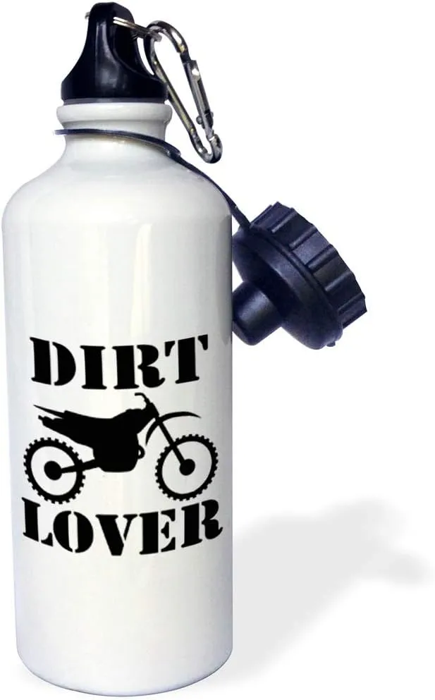 3dRose wb_180548_1 Black Dirt Bike Graphic Image And Dirt Lover Text On White Background Sports Water Bottle, 21Oz, Multicolored
