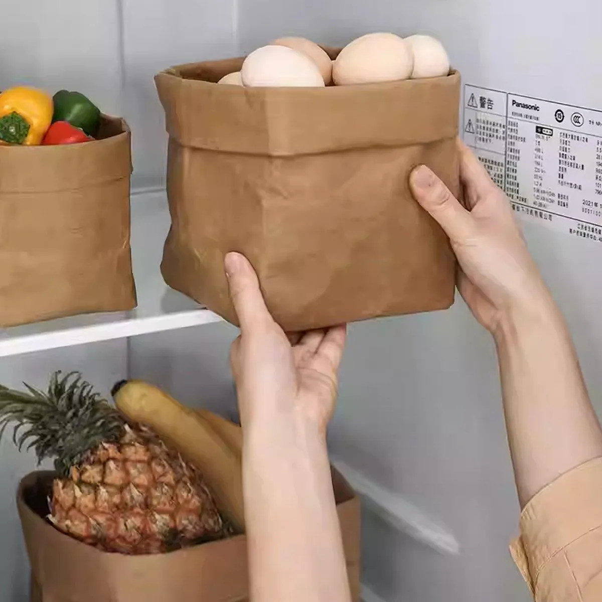 3PCS Washable Kraft Paper Storage Bag Kitchen Organizer