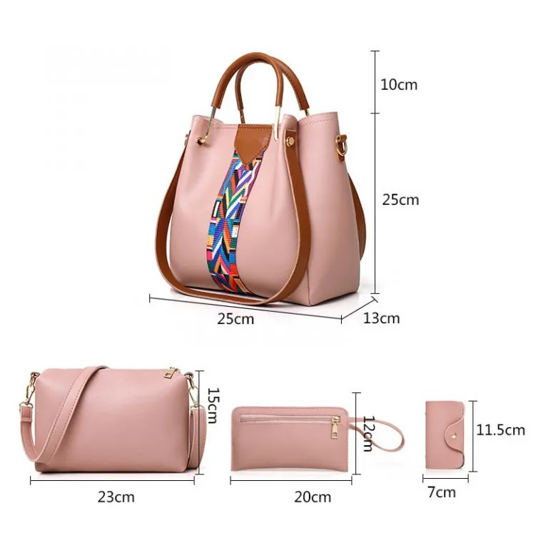 4PCS Leather Women Handbags Wallets Satchels Green/Red/Pink/Black/Brown/White