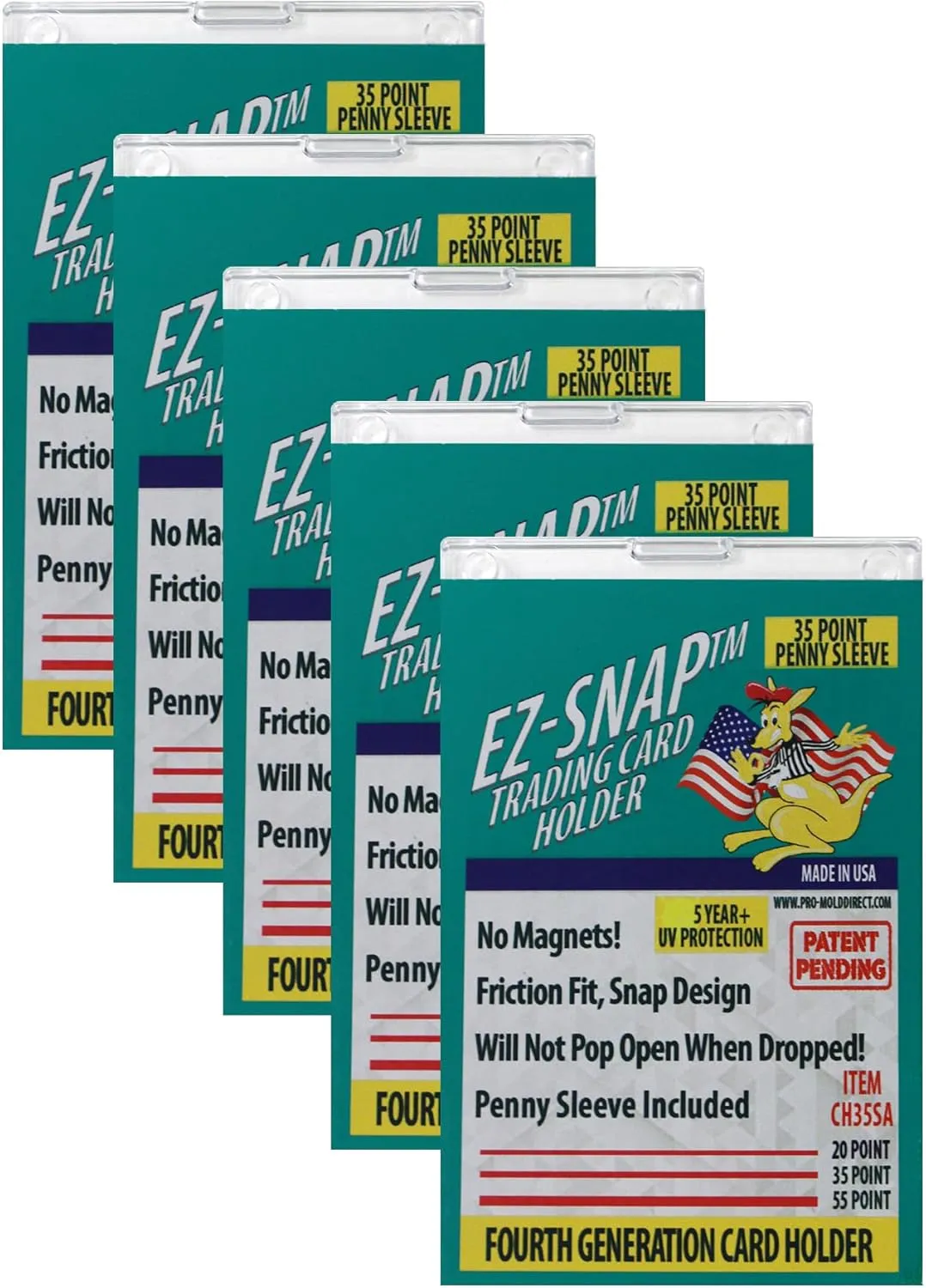 5-Count Pro-Mold 35pt EZ-Snap Trading Card Holders Holds Sleeved Card UV Protection CH35SA