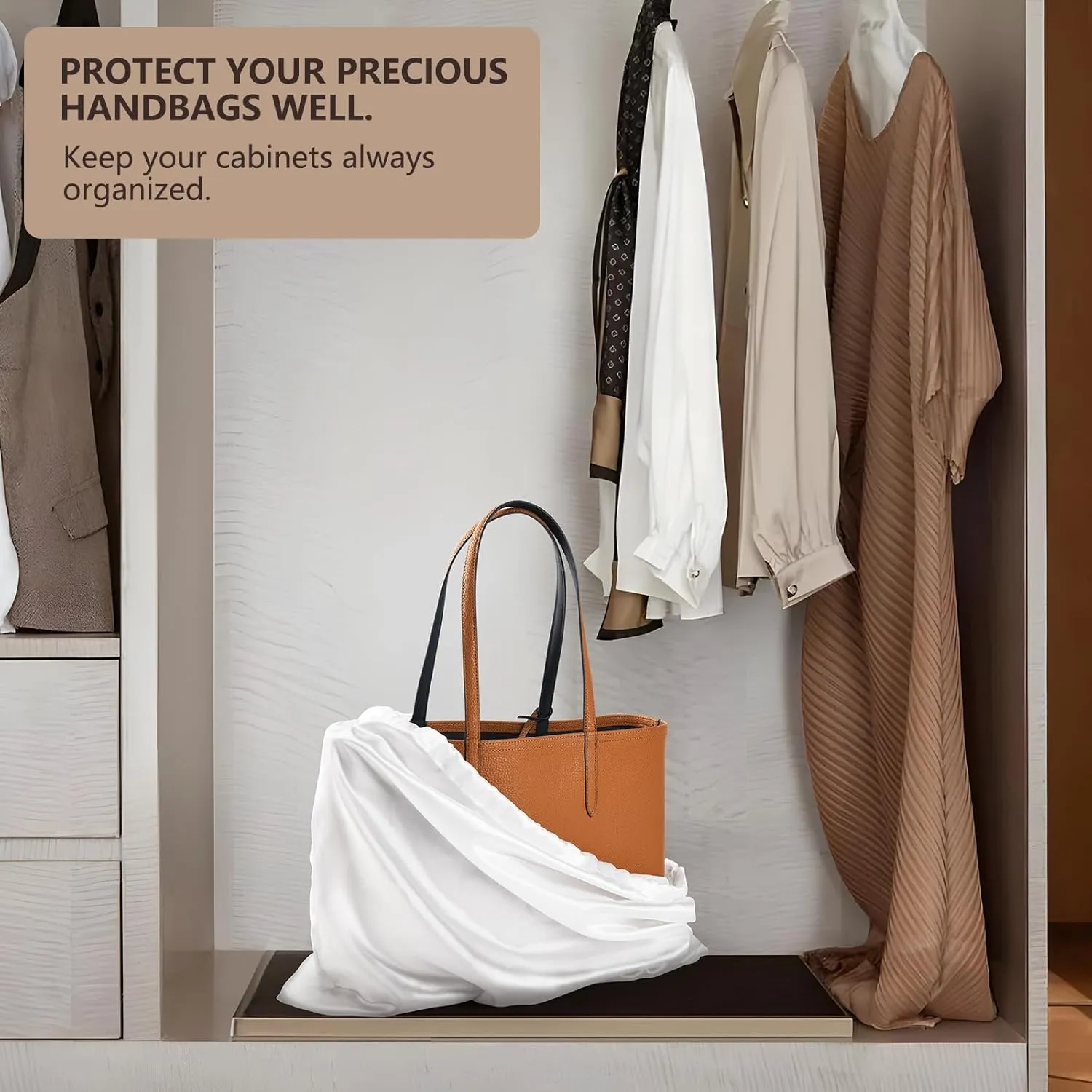 6 Pack 19.6x15.7in Purse Dust Bags for Storage, Dust Bags for Handbags Storage Silk Cloth Bags With Drawstring for Storage Handbag, Purse, Shoes, Boots(White)