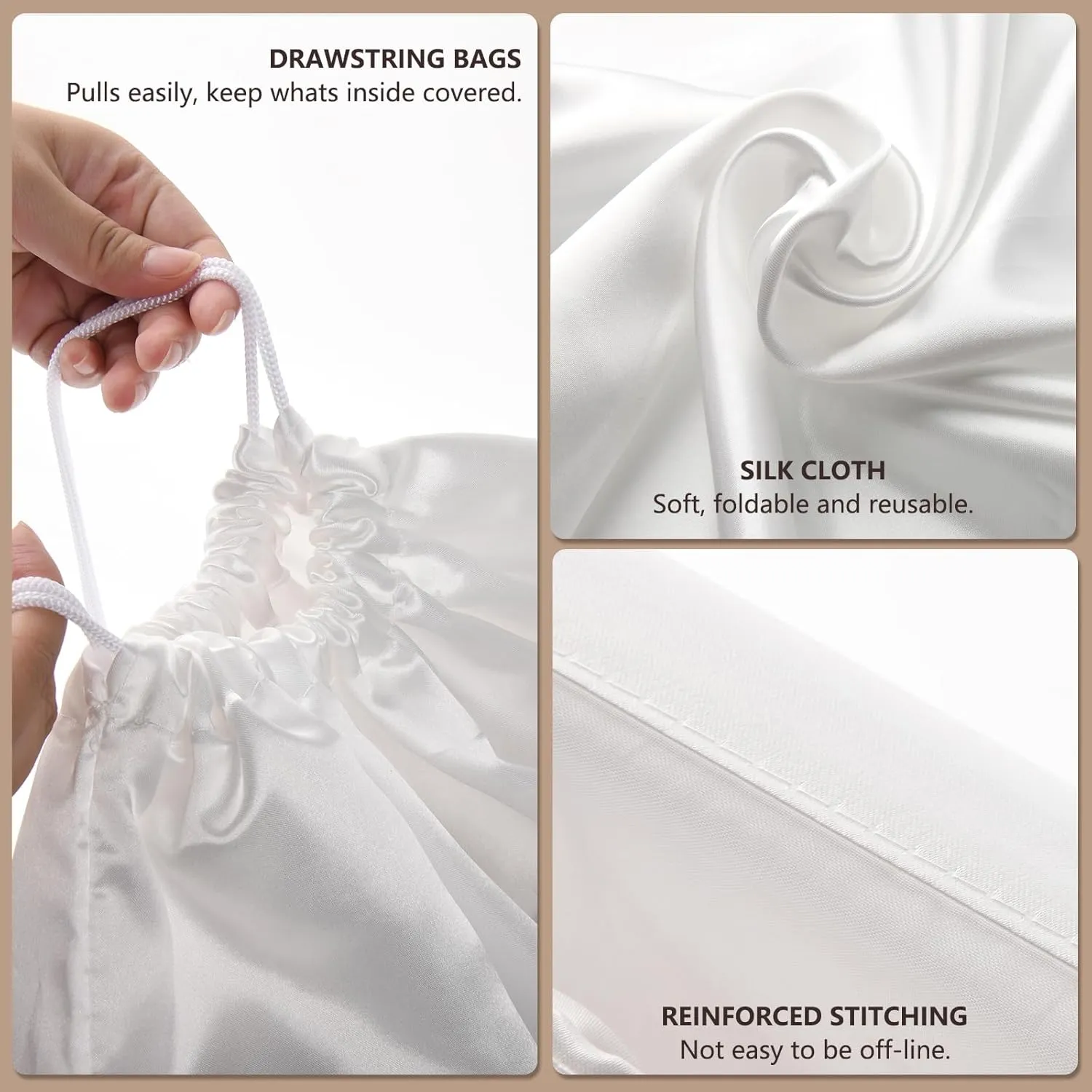 6 Pack 19.6x15.7in Purse Dust Bags for Storage, Dust Bags for Handbags Storage Silk Cloth Bags With Drawstring for Storage Handbag, Purse, Shoes, Boots(White)