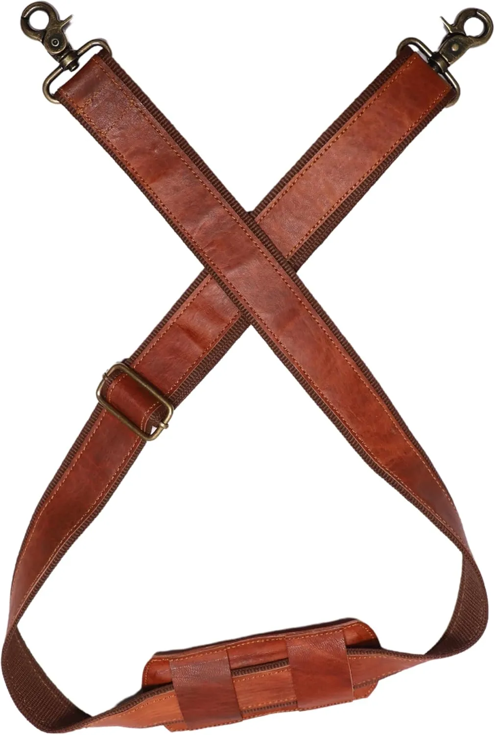 60-Inch Genuine Leather Shoulder Strap – Adjustable Vintage Brown Replacement with Padded Comfort & Durable Metal Swivel Hooks for Briefcase, Messenger, Duffel & Laptop Bags