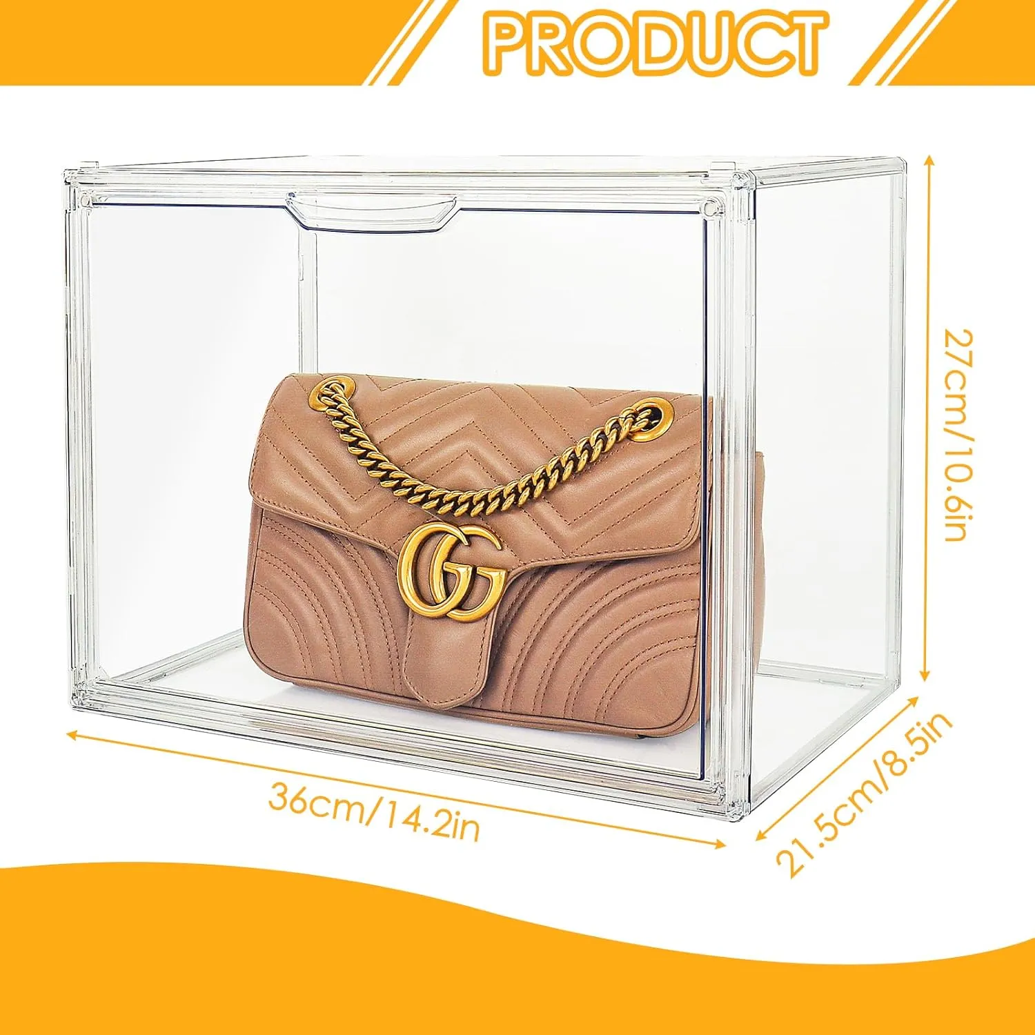 6Pack Purse Organizer for Closet Clear Acrylic Display Case Handbag Storage Organizer Box with Magnetic Door Stackable Storage Bins with Dustproof Lid for Book Toys Shoes Cosmetic Collectibles