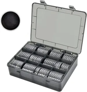 84 Pieces 46 mm Coin Capsules, with Foam Gasket and Plastic Storage Organizer Box, Coins Holder Collector Case for Coin Collection Supplies 7 Sizes (16/20/25/27/30/38/46mm)-Gray Case Black Gasket