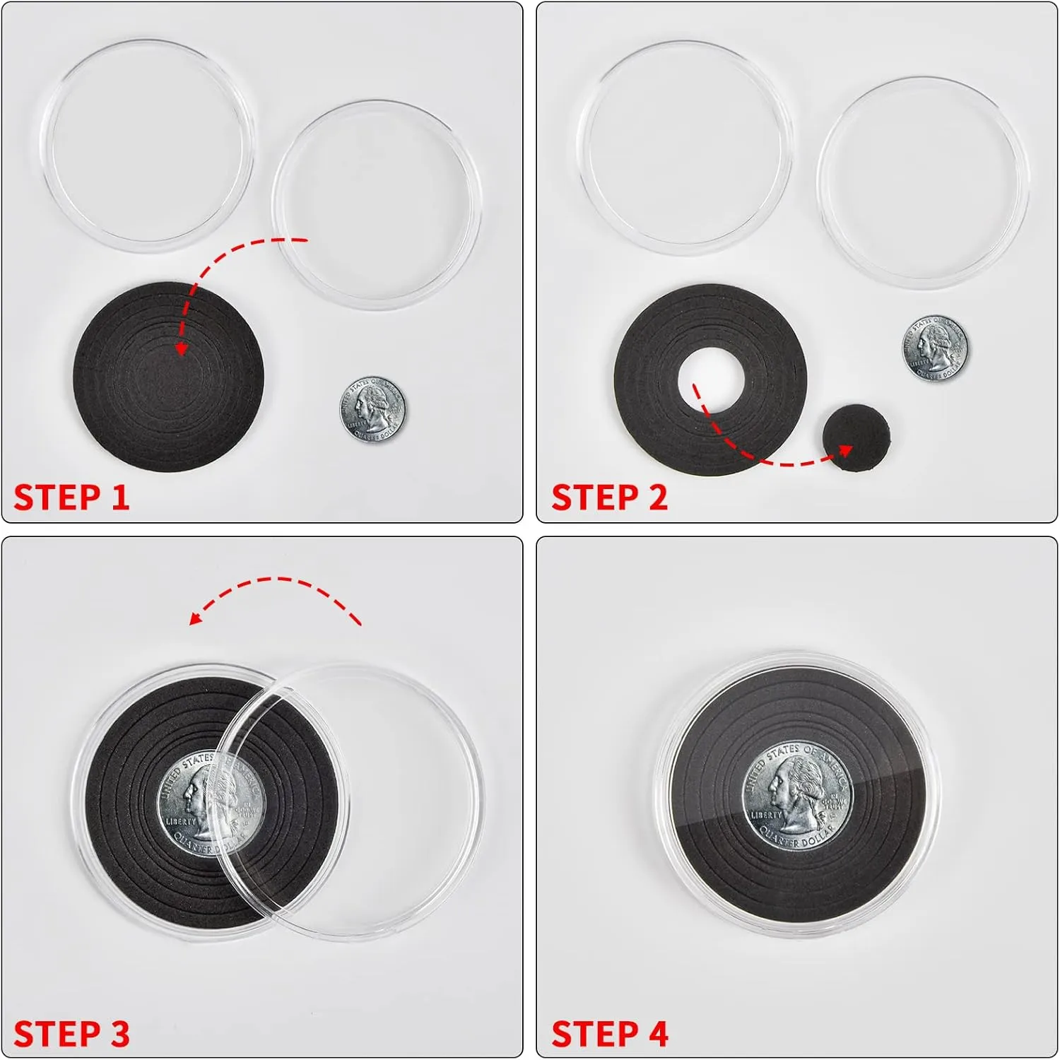 84 Pieces 46 mm Coin Capsules, with Foam Gasket and Plastic Storage Organizer Box, Coins Holder Collector Case for Coin Collection Supplies 7 Sizes (16/20/25/27/30/38/46mm)-Gray Case Black Gasket