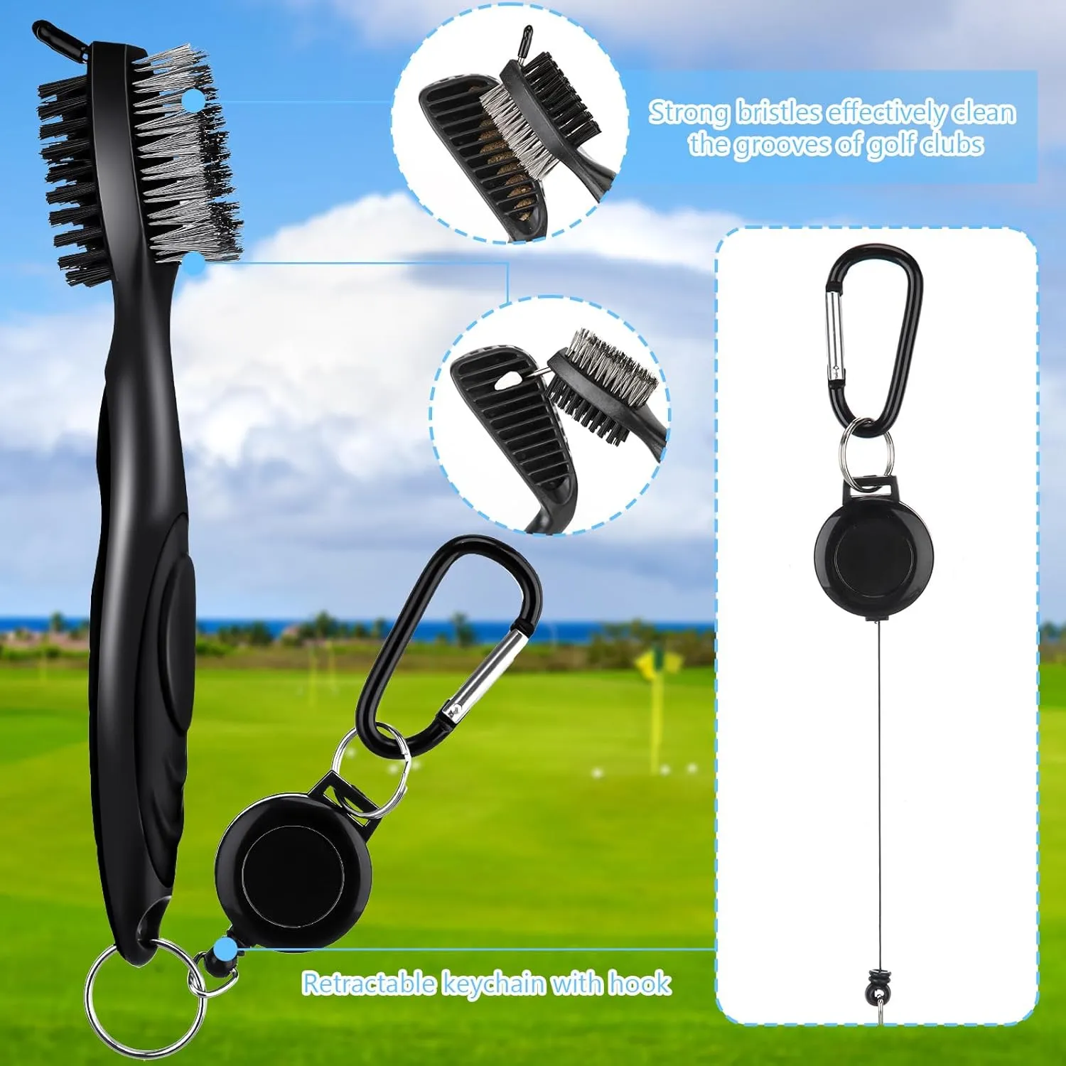 9 Pcs Golf Accessories Kit Golf Club Cleaning Kit Include Microfiber Towel, Cleaner Brush, Ball and Tee Holder, Divot Repair Tool, Ball Bag with Hook for Men Women Gifts(Black,Classic)