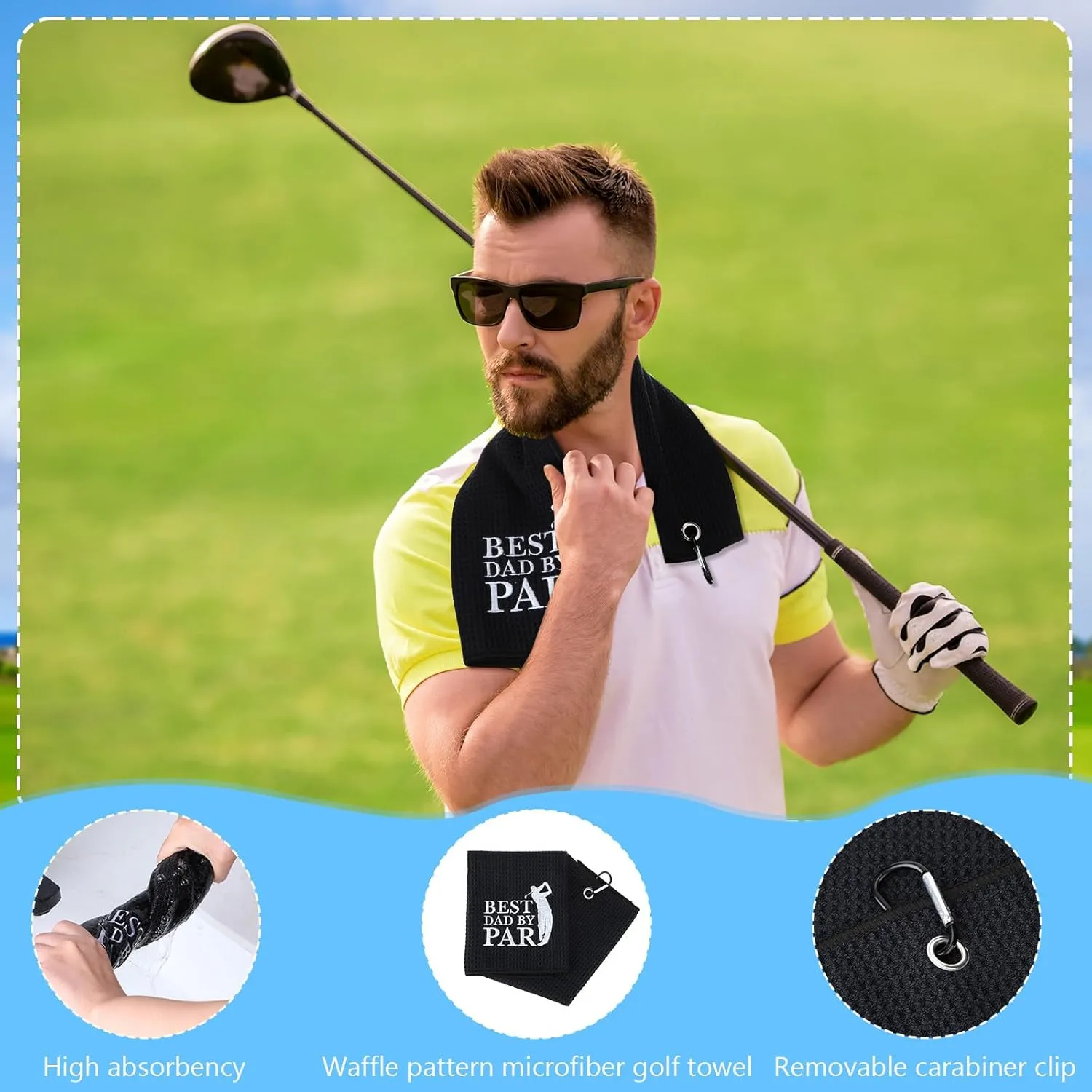 9 Pcs Golf Accessories Kit Golf Club Cleaning Kit Include Microfiber Towel, Cleaner Brush, Ball and Tee Holder, Divot Repair Tool, Ball Bag with Hook for Men Women Gifts(Black,Classic)
