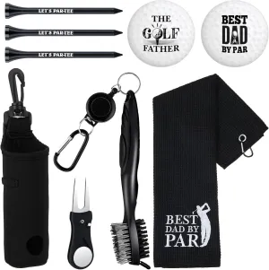 9 Pcs Golf Accessories Kit Golf Club Cleaning Kit Include Microfiber Towel, Cleaner Brush, Ball and Tee Holder, Divot Repair Tool, Ball Bag with Hook for Men Women Gifts(Black,Classic)