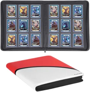 9-Pocket Toploader Binder, Top Loader Card Storage Album Compatible with 288 3"x4" Hard Plastic Card Sleeves (White-Red)