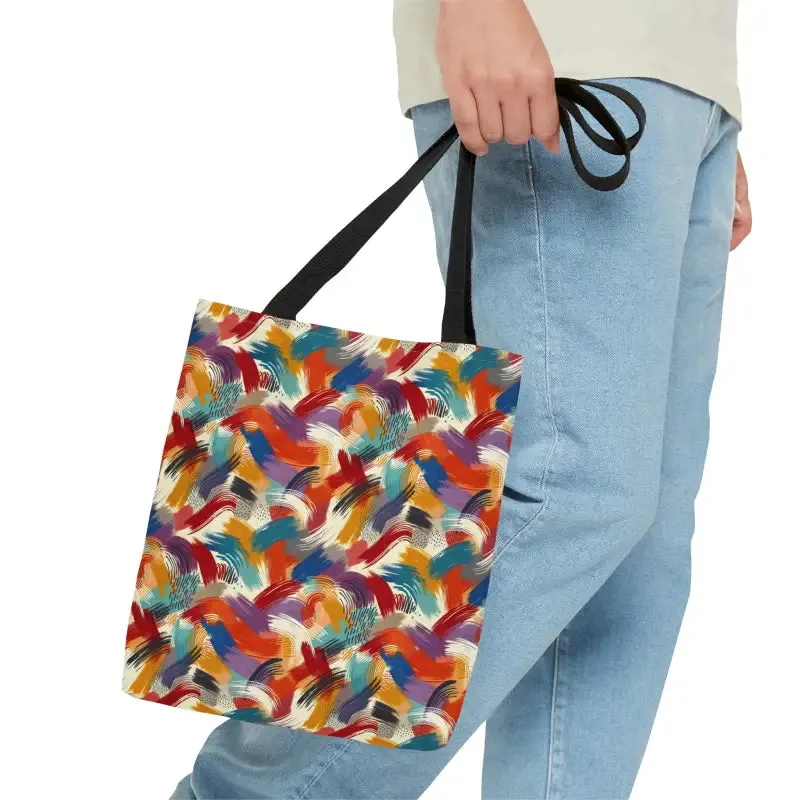 Abstract Paint Pattern Tote Bag Black Cotton Handles