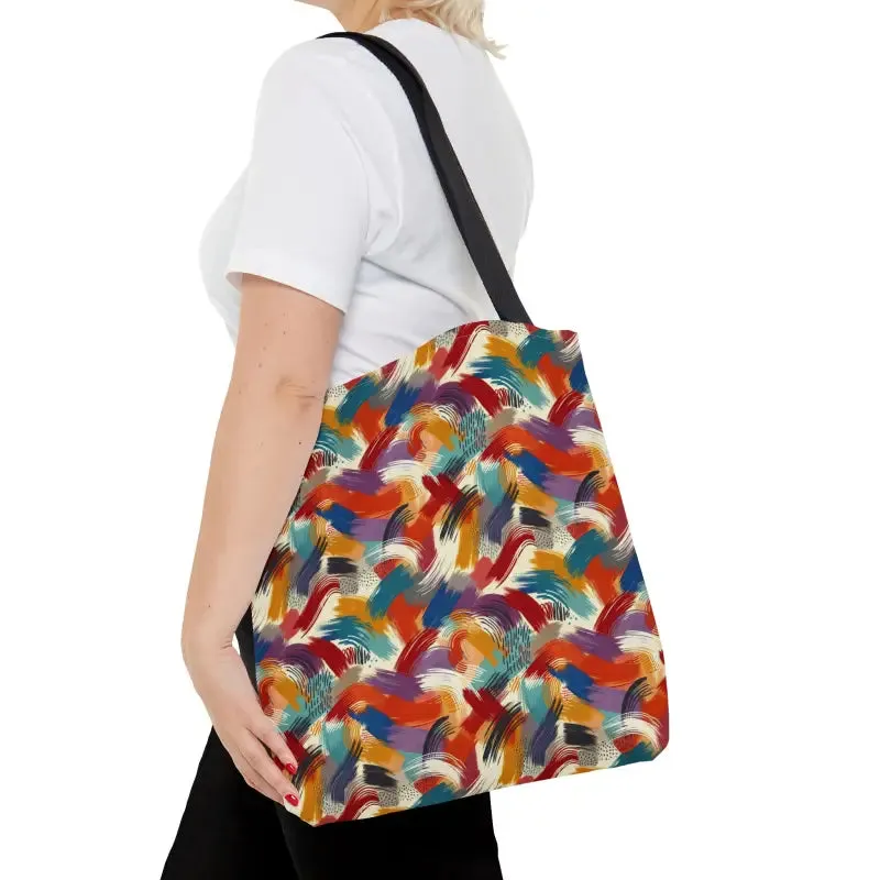 Abstract Paint Pattern Tote Bag Black Cotton Handles