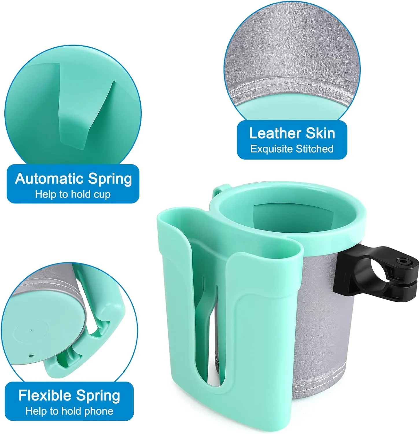Accmor 3-in-1 Bike Cup Holder with Cell Phone Keys Holder, Bike Water Bottle Holders, Universal Bar Drink Cup Can Holder for Bicycles, Motorcycles, Scooters, Grey Green, 2 Pack