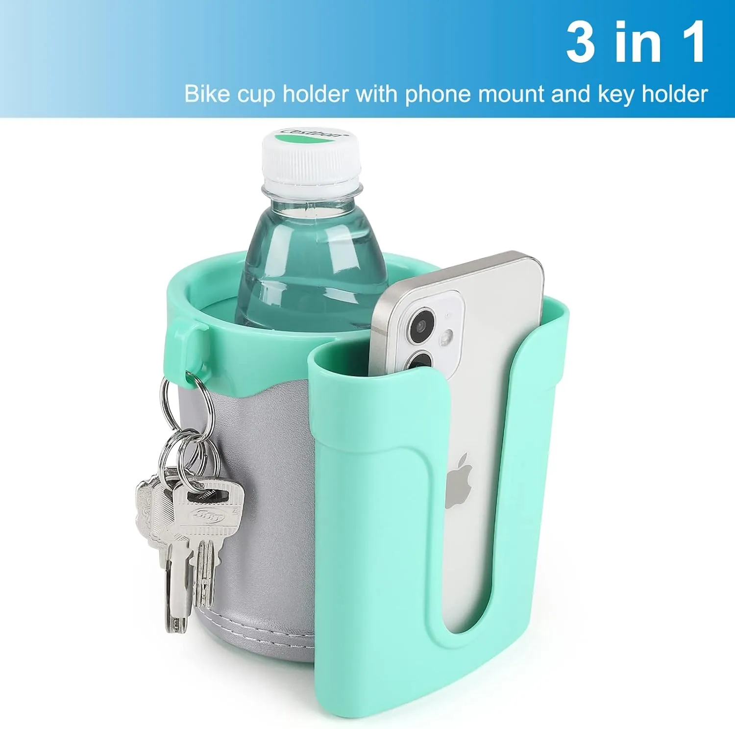 Accmor 3-in-1 Bike Cup Holder with Cell Phone Keys Holder, Bike Water Bottle Holders, Universal Bar Drink Cup Can Holder for Bicycles, Motorcycles, Scooters, Grey Green, 2 Pack