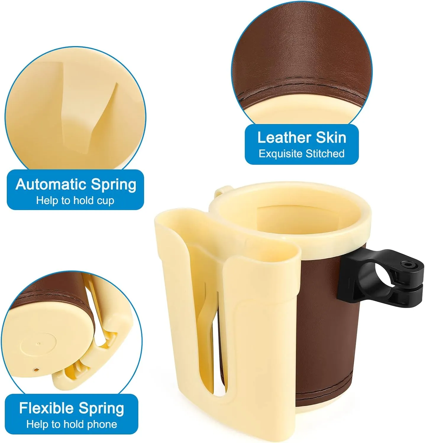 Accmor 3-in-1 Bike Cup Holder with Cell Phone Keys Holder, Bike Water Bottle Holders, Universal Bar Drink Cup Can Holder for Bicycles, Motorcycles, Scooters, Yellow Brown