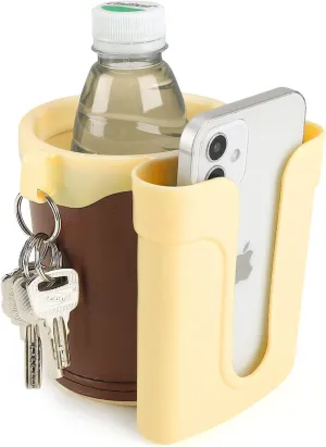 Accmor 3-in-1 Bike Cup Holder with Cell Phone Keys Holder, Bike Water Bottle Holders, Universal Bar Drink Cup Can Holder for Bicycles, Motorcycles, Scooters, Yellow Brown