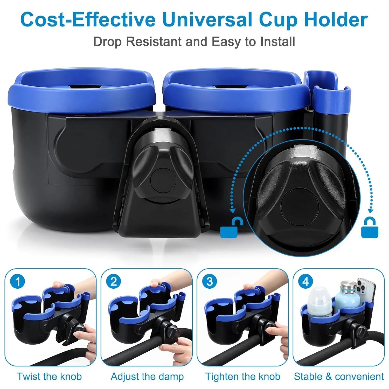 Accmor Stroller Cup Holder with Phone Holder, Bike Cup Holder, Universal Cup Holder for Uppababy Nuna Doona Strollers, 2-in-1 Cup Phone Holder for Stroller, Bike, Wheelchair, Walker, Scooter