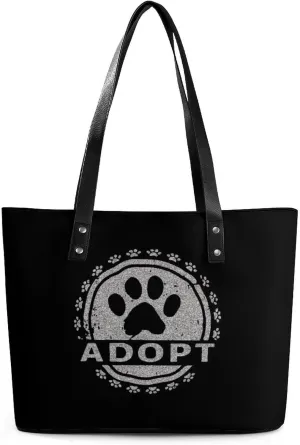 Adopt A Dog Paw Tote Bag Ladies Leather Handbags Large Western Purse Shoulder Bag