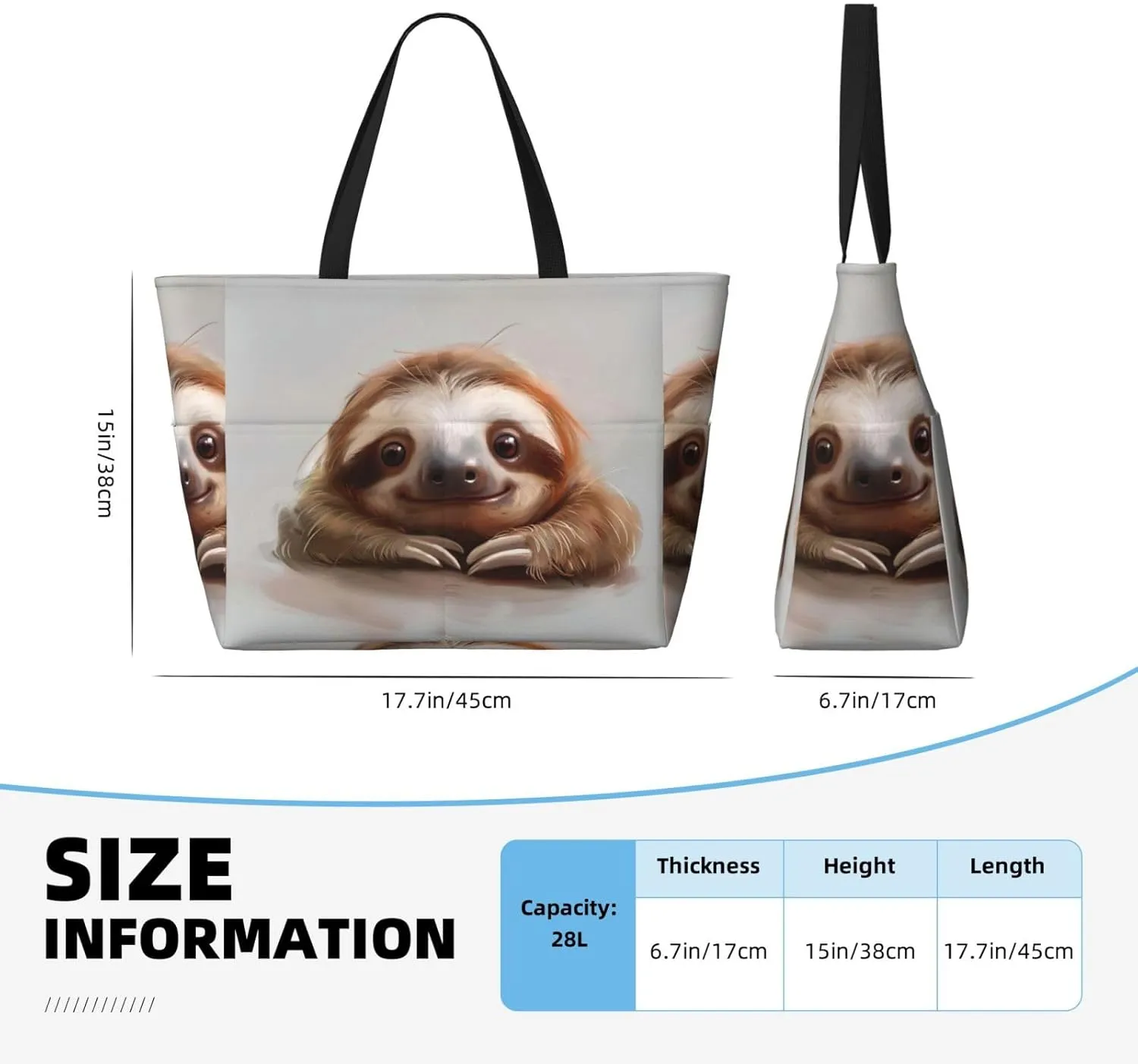 Adorable Sloth Beach Tote Bags For Women Travel Totes Bag Handbag With Zipper And Pockets For Travel Vacation