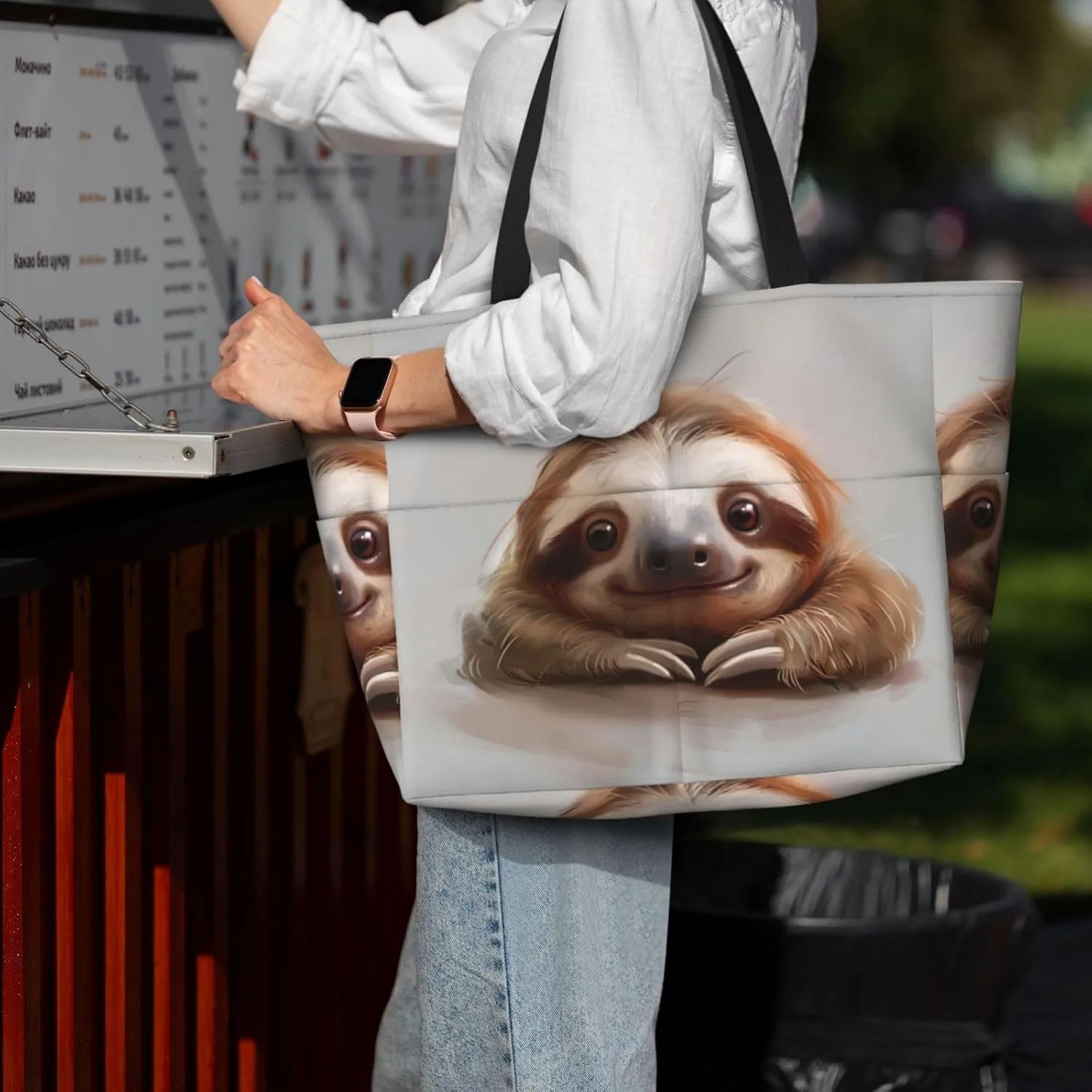 Adorable Sloth Beach Tote Bags For Women Travel Totes Bag Handbag With Zipper And Pockets For Travel Vacation