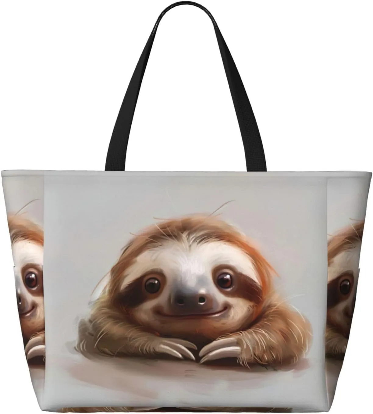Adorable Sloth Beach Tote Bags For Women Travel Totes Bag Handbag With Zipper And Pockets For Travel Vacation