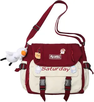 Aesthetic Messenger Bag with Stuffed Pendant and Pins Kawaii Shoulder Bag for Women Cute Japanese Ita Bag