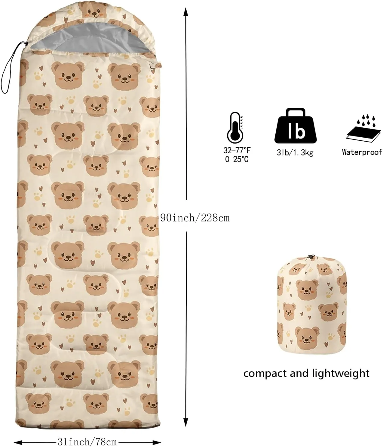 AILONEN Cartoon Rainbow Sleeping Bag for Kids Girls,Warm and Cool Weather,Lightweight,Waterproof Backpacking,Lovely Clouds Stars Printed Sleeping Bag for Camping