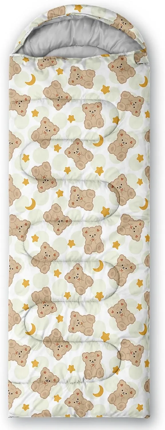 AILONEN Cartoon Rainbow Sleeping Bag for Kids Girls,Warm and Cool Weather,Lightweight,Waterproof Backpacking,Lovely Clouds Stars Printed Sleeping Bag for Camping
