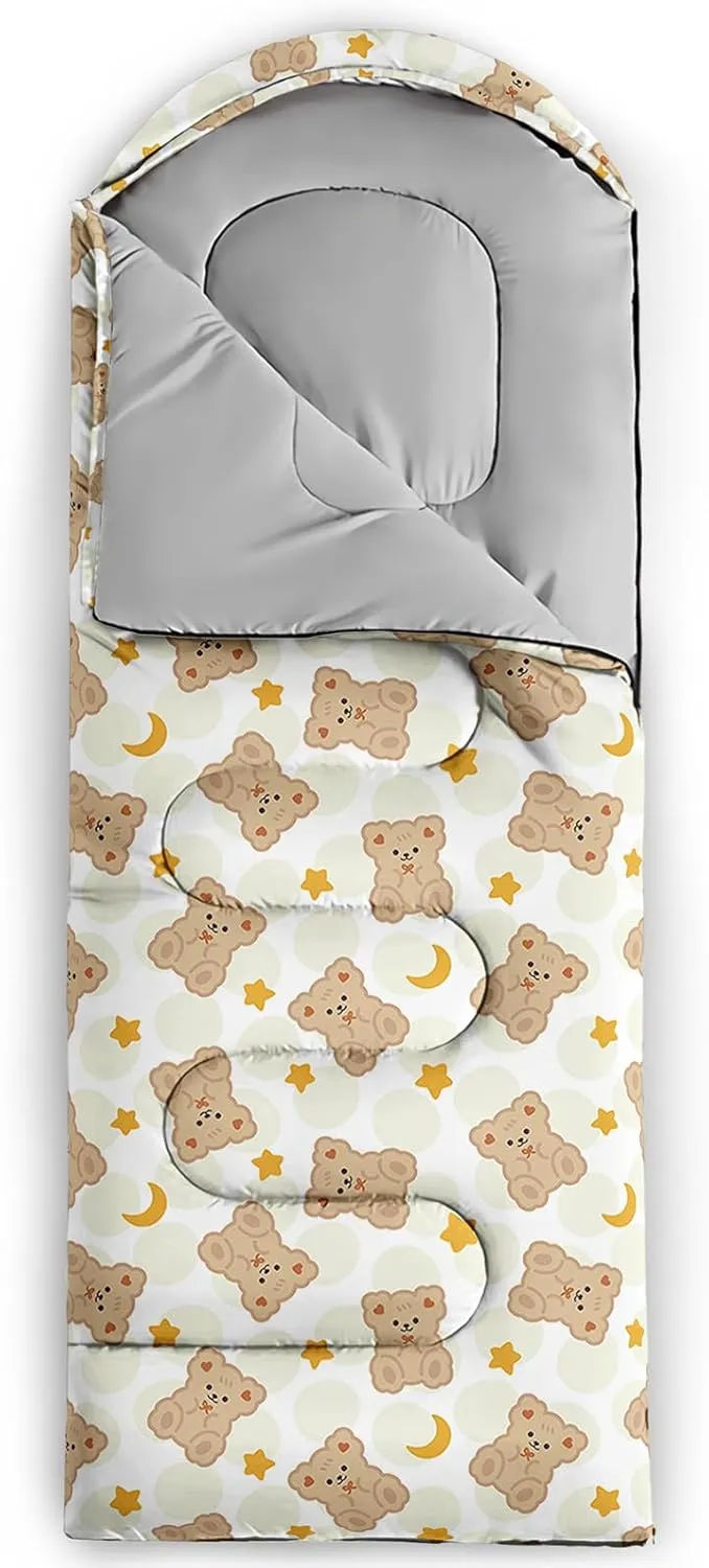 AILONEN Cartoon Rainbow Sleeping Bag for Kids Girls,Warm and Cool Weather,Lightweight,Waterproof Backpacking,Lovely Clouds Stars Printed Sleeping Bag for Camping