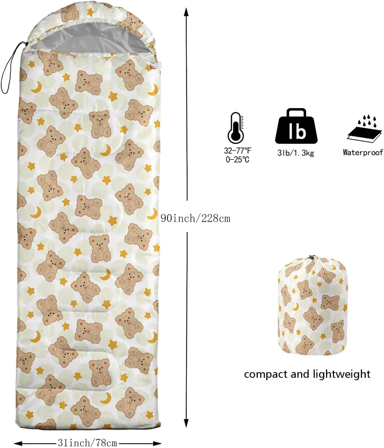 AILONEN Cartoon Rainbow Sleeping Bag for Kids Girls,Warm and Cool Weather,Lightweight,Waterproof Backpacking,Lovely Clouds Stars Printed Sleeping Bag for Camping