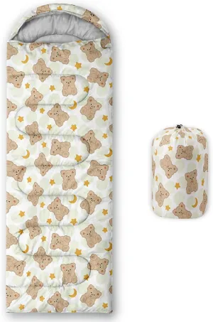 AILONEN Cartoon Rainbow Sleeping Bag for Kids Girls,Warm and Cool Weather,Lightweight,Waterproof Backpacking,Lovely Clouds Stars Printed Sleeping Bag for Camping