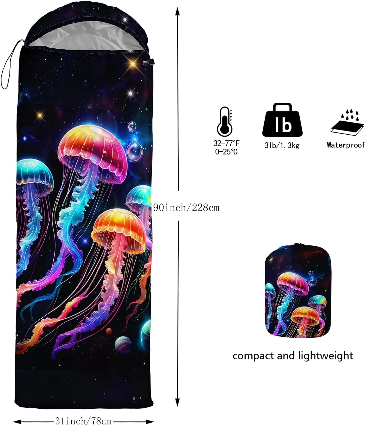 AILONEN Cartorn Plants Camping Sleeping Bags for Adults,3 Season Warm & Cool Weather,Lightweight,Waterproof Sleeping Bags,Camping Gear Equipment