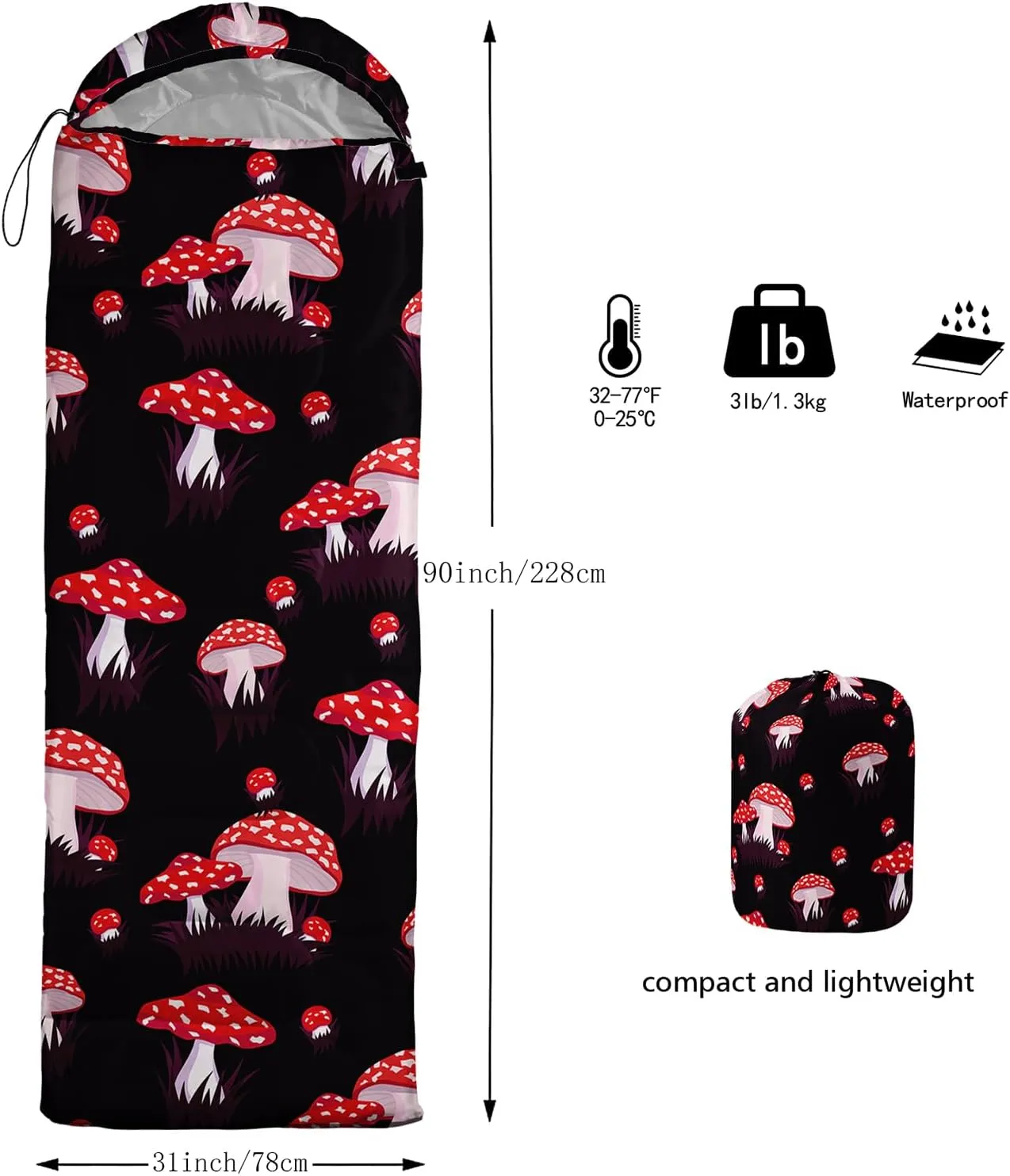 AILONEN Cartorn Plants Camping Sleeping Bags for Adults,3 Season Warm & Cool Weather,Lightweight,Waterproof Sleeping Bags,Camping Gear Equipment