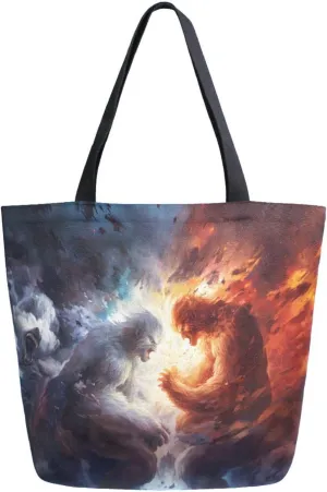 ALAZA Fighting Monkey Gorilla Canvas Tote Bag for Women Travel Work Shopping Grocery Top Handle Purses Large Totes Reusable Handbags Cotton Shoulder Bags