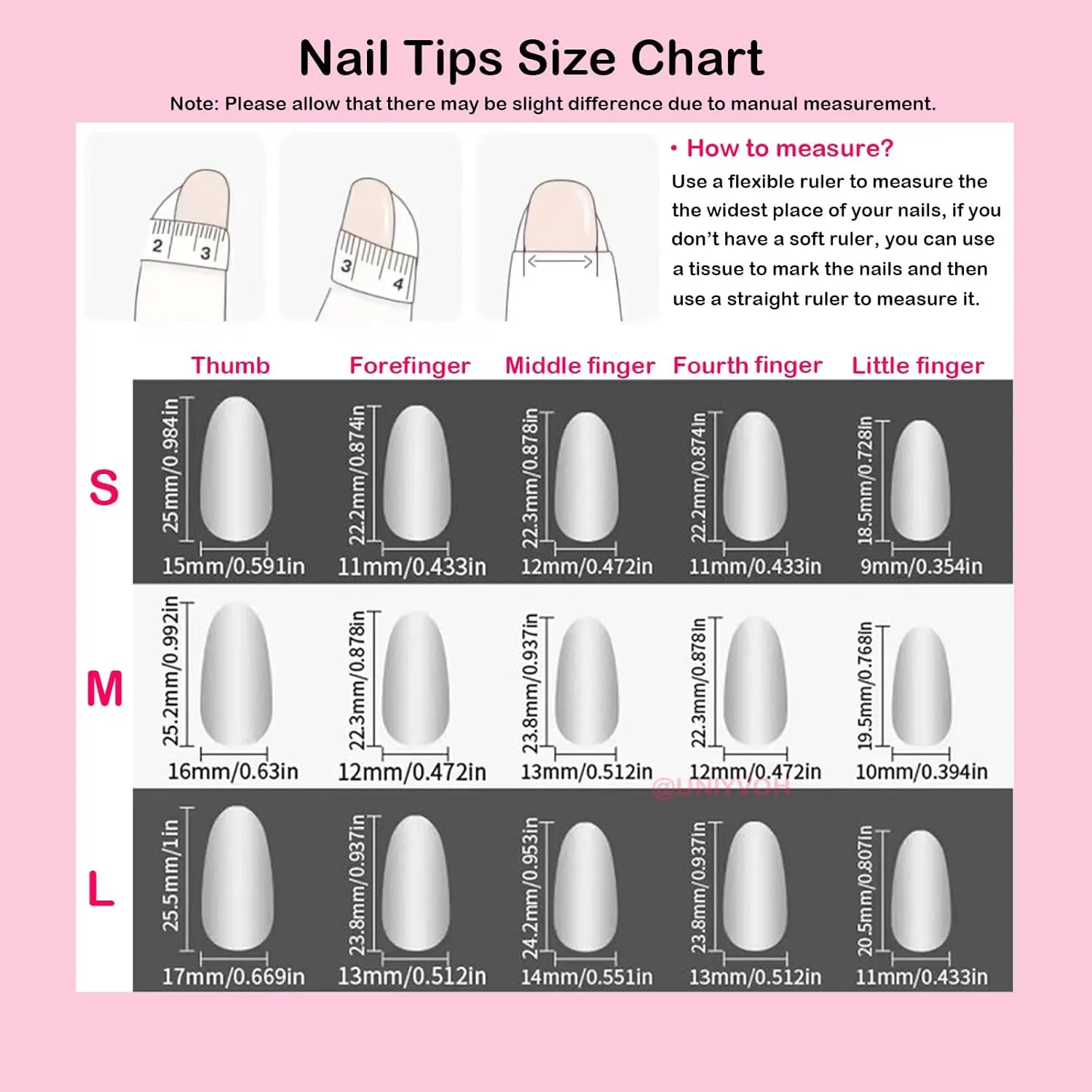 Almond Press on Nails Handmade Medium Long/Stiletto 3D Flower Fake Nail with Designs, Women Reusable False Nails (Moon Red, L)