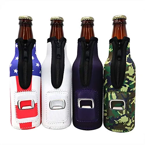 America First Beer Bottle Insulator - Legalize Freedom, We The People, Keep America Great, American Flag Patriotic Gift for Republicans, Insulated Cooler Sleeve with Zipper, Built-In Removable Opener