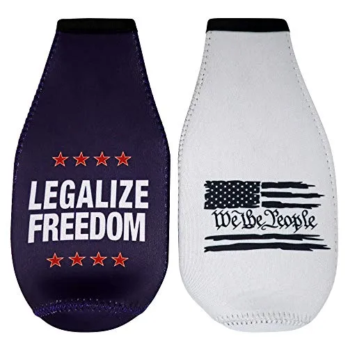 America First Beer Bottle Insulator - Legalize Freedom, We The People, Keep America Great, American Flag Patriotic Gift for Republicans, Insulated Cooler Sleeve with Zipper, Built-In Removable Opener
