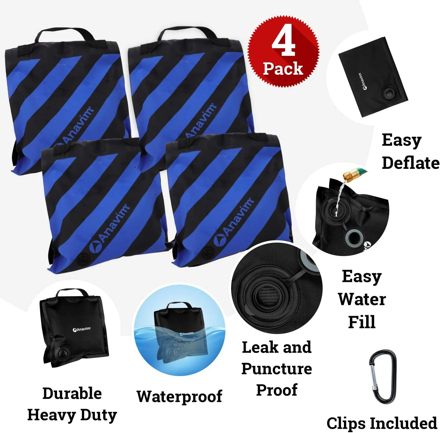 Anavim Heavy Duty Water Weight Bag Saddle Design 4 Pack Photo Video Studio Stand, Backyard, Outdoor Patio, Sports, RV Awning (Blue)