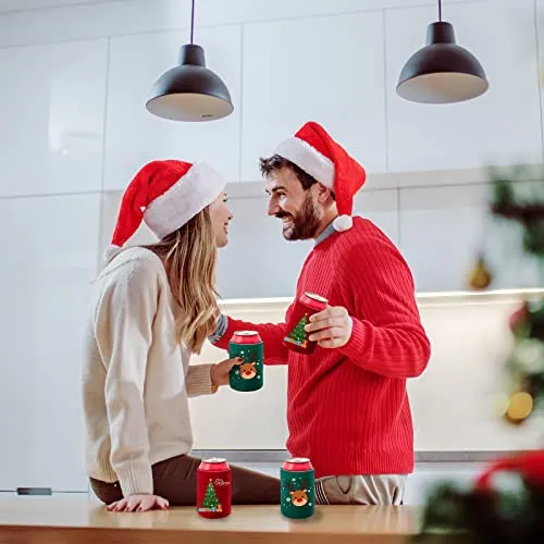 Aneco 12 Pack Christmas Can Sleeves Christmas Can Coolers Sleeves Holiday Theme Drink Holders 12 Festive Winter Designs Can Sleeves for Christmas Party