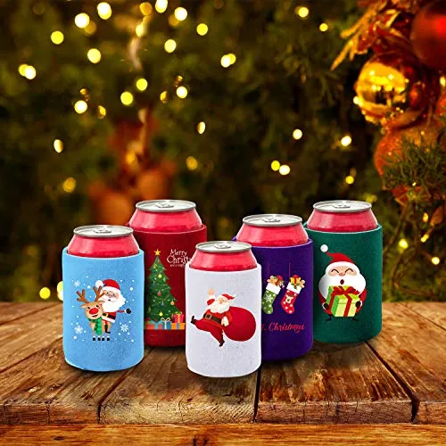 Aneco 12 Pack Christmas Can Sleeves Christmas Can Coolers Sleeves Holiday Theme Drink Holders 12 Festive Winter Designs Can Sleeves for Christmas Party