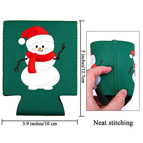 Aneco 12 Pack Christmas Can Sleeves Christmas Can Coolers Sleeves Holiday Theme Drink Holders 12 Festive Winter Designs Can Sleeves for Christmas Party