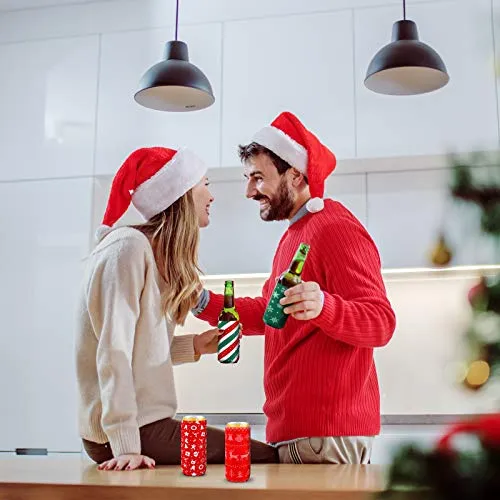 Aneco 12 Pieces Christmas Drink Can Sleeves Christmas Beer Can Sleeves Christmas Holiday Theme Can Coolers Sleeves Christmas Drink Holders for Christmas Party